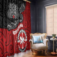 Maori Kotahitanga Window Curtain Aotearoa Spirit with Maori Mask and Polynesian Art Tattoo