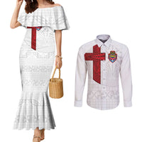 Custom Tonga Ngatu Art Rugby Mate Ma'a Couples Matching Mermaid Dress and Long Sleeve Button Shirt - Polynesian Pride