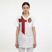 Custom Tonga Ngatu Art Rugby Mate Ma'a Scrub Top - Polynesian Pride