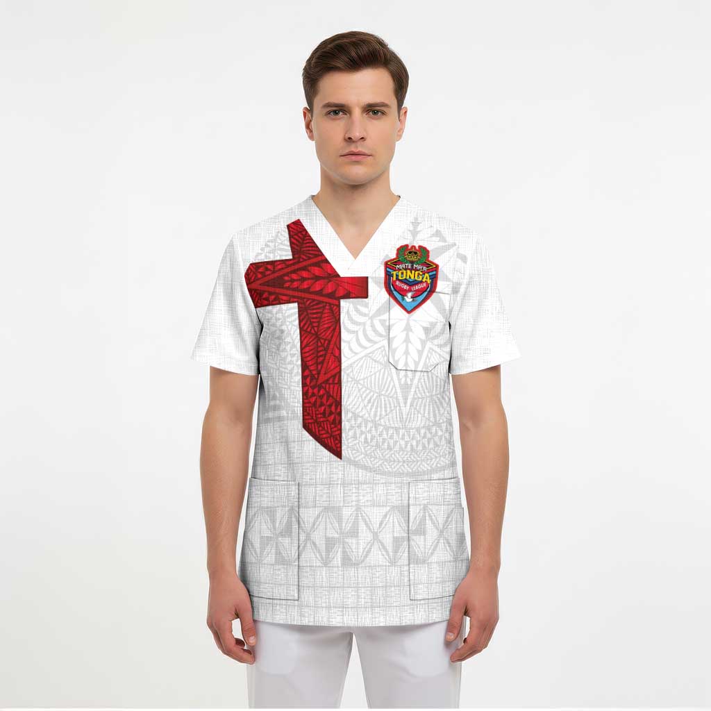 Custom Tonga Ngatu Art Rugby Mate Ma'a Scrub Top - Polynesian Pride