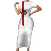 Custom Tonga Ngatu Art Rugby Mate Ma'a Short Sleeve Bodycon Dress - Polynesian Pride