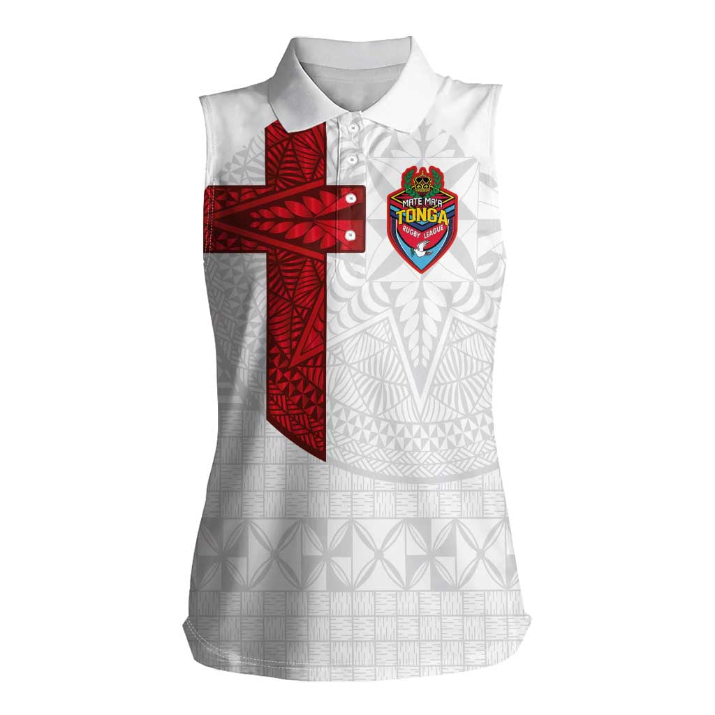 Custom Tonga Ngatu Art Rugby Mate Ma'a Women Sleeveless Polo Shirt - Polynesian Pride