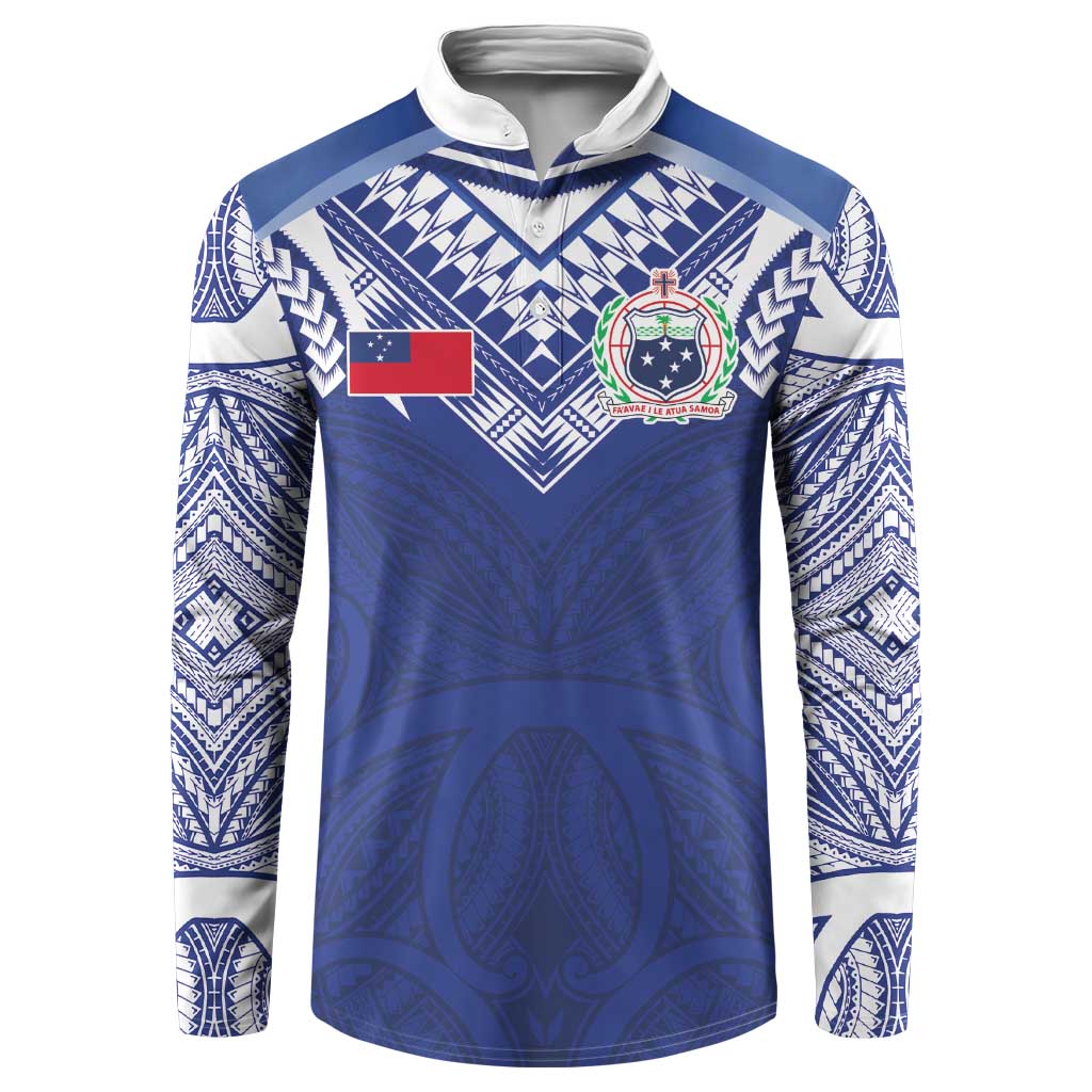 Custom Samoa Rugby Button Sweatshirt Pacific Motifs - Polynesian Pride