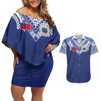 Custom Samoa Rugby Couples Matching Off Shoulder Short Dress and Hawaiian Shirt Pacific Motifs - Polynesian Pride