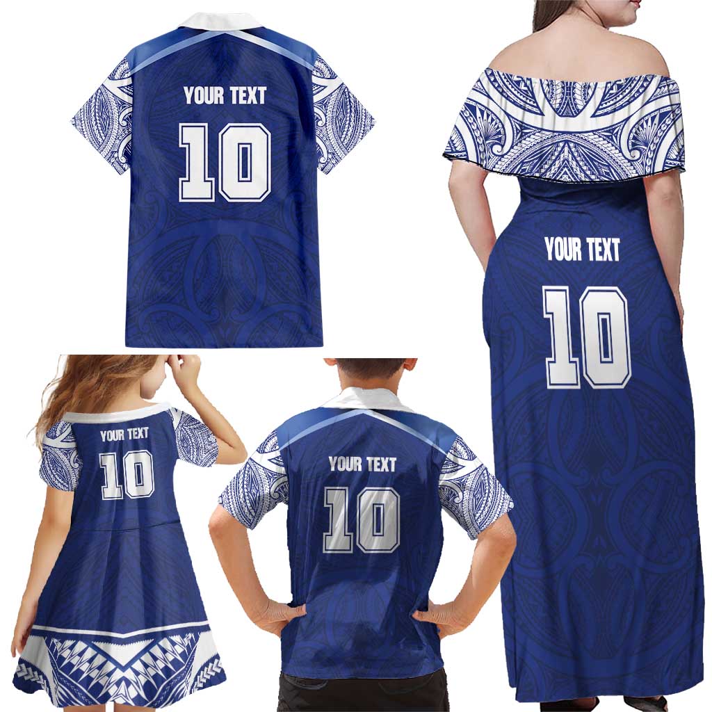 Custom Samoa Rugby Family Matching Off Shoulder Maxi Dress and Hawaiian Shirt Pacific Motifs - Polynesian Pride