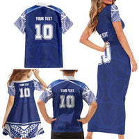 Custom Samoa Rugby Family Matching Short Sleeve Bodycon Dress and Hawaiian Shirt Pacific Motifs - Polynesian Pride