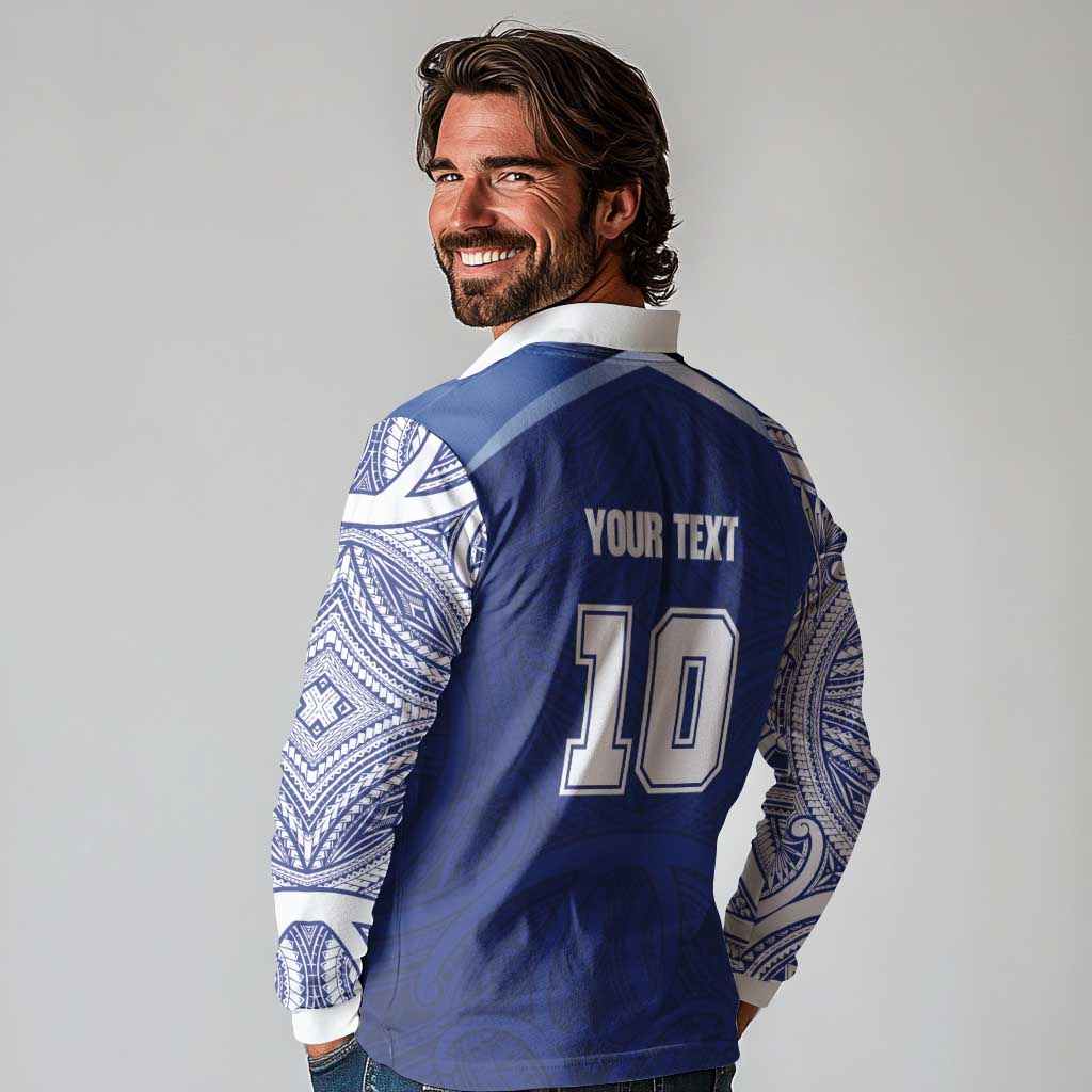 Custom Samoa Rugby Long Sleeve Polo Shirt Pacific Motifs - Polynesian Pride
