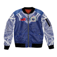 Custom Samoa Rugby Sleeve Zip Bomber Jacket Pacific Motifs - Polynesian Pride
