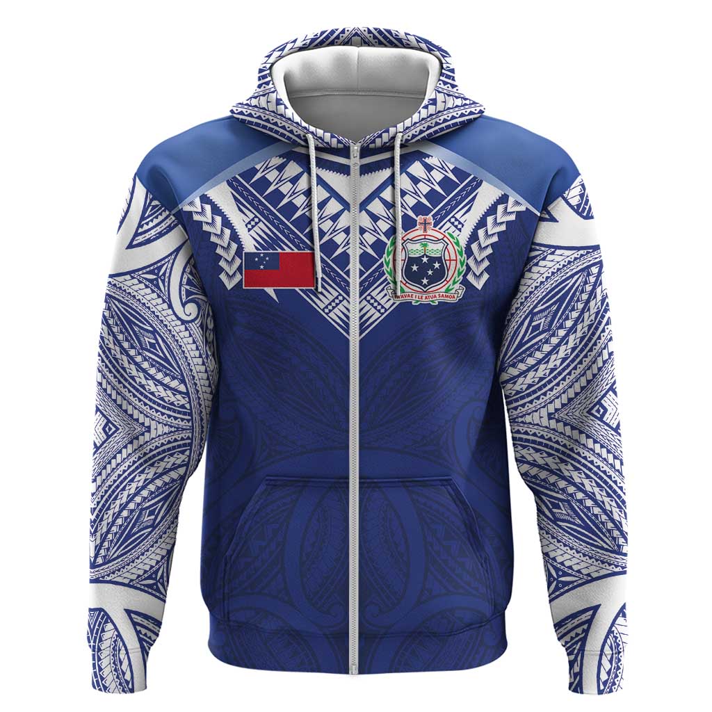 Custom Samoa Rugby Zip Hoodie Pacific Motifs - Polynesian Pride