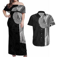 Samoan Tatau Couples Matching Off Shoulder Maxi Dress and Hawaiian Shirt Art Tribal Traditional Tattoos - Polynesian Pride
