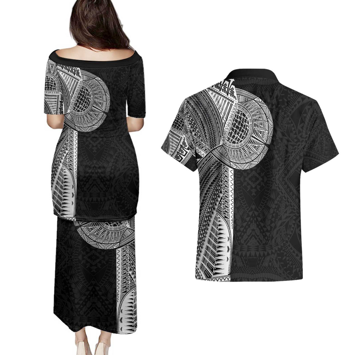 Samoan Tatau Couples Matching Puletasi and Hawaiian Shirt Art Tribal Traditional Tattoos - Polynesian Pride