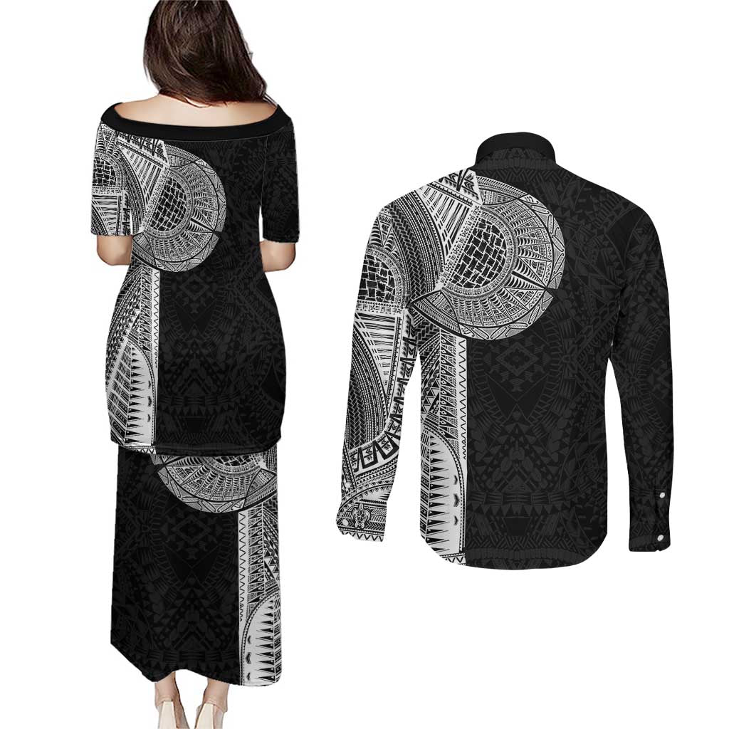 Samoan Tatau Couples Matching Puletasi and Long Sleeve Button Shirt Art Tribal Traditional Tattoos LT03 - Polynesian Pride