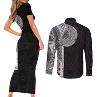 Samoan Tatau Couples Matching Short Sleeve Bodycon Dress and Long Sleeve Button Shirt Art Tribal Traditional Tattoos - Polynesian Pride