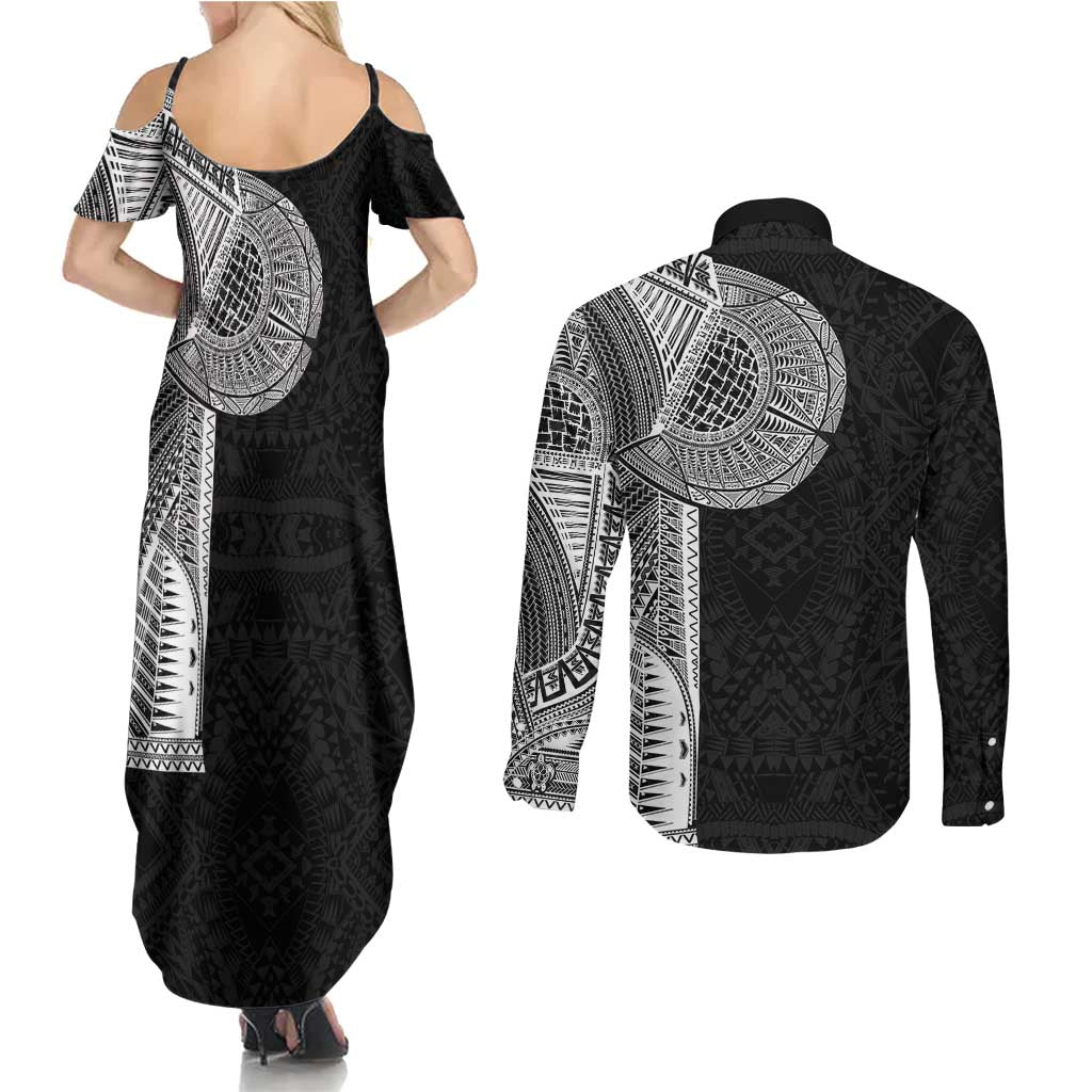 Samoan Tatau Couples Matching Summer Maxi Dress and Long Sleeve Button Shirt Art Tribal Traditional Tattoos LT03 - Polynesian Pride