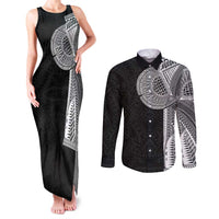 Samoan Tatau Couples Matching Tank Maxi Dress and Long Sleeve Button Shirt Art Tribal Traditional Tattoos LT03 Black - Polynesian Pride