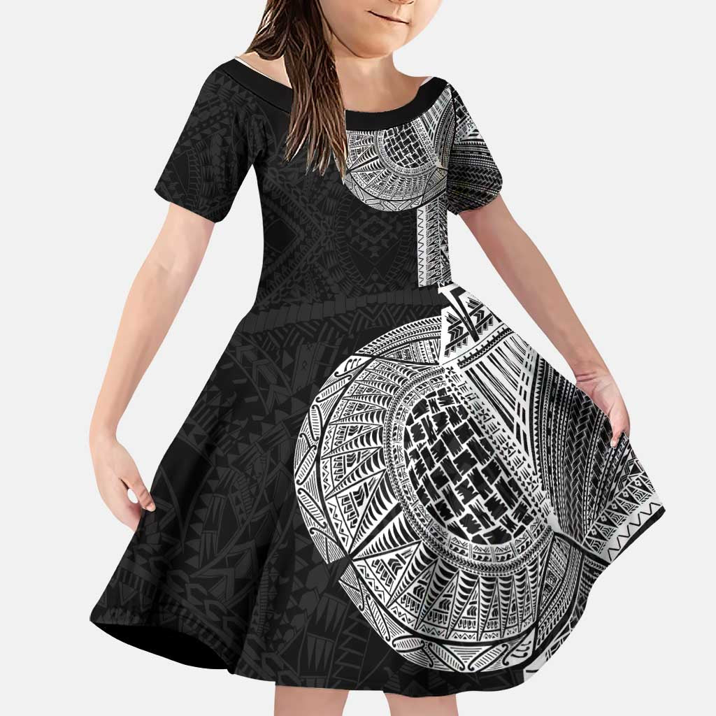 Samoan Tatau Family Matching Puletasi and Hawaiian Shirt Art Tribal Traditional Tattoos LT03 Daughter's Dress Black - Polynesian Pride