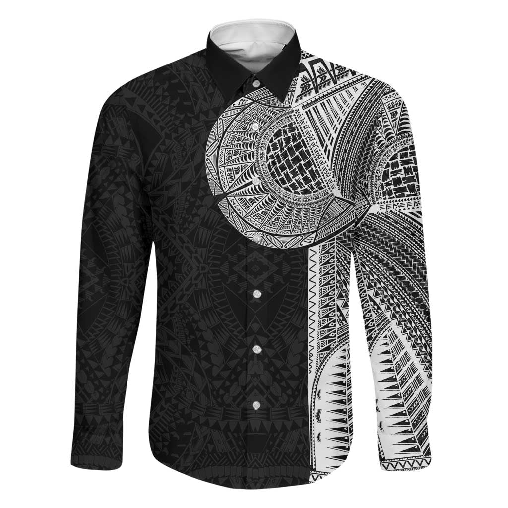 Samoan Tatau Family Matching Puletasi and Hawaiian Shirt Art Tribal Traditional Tattoos LT03 Dad's Shirt - Long Sleeve Black - Polynesian Pride