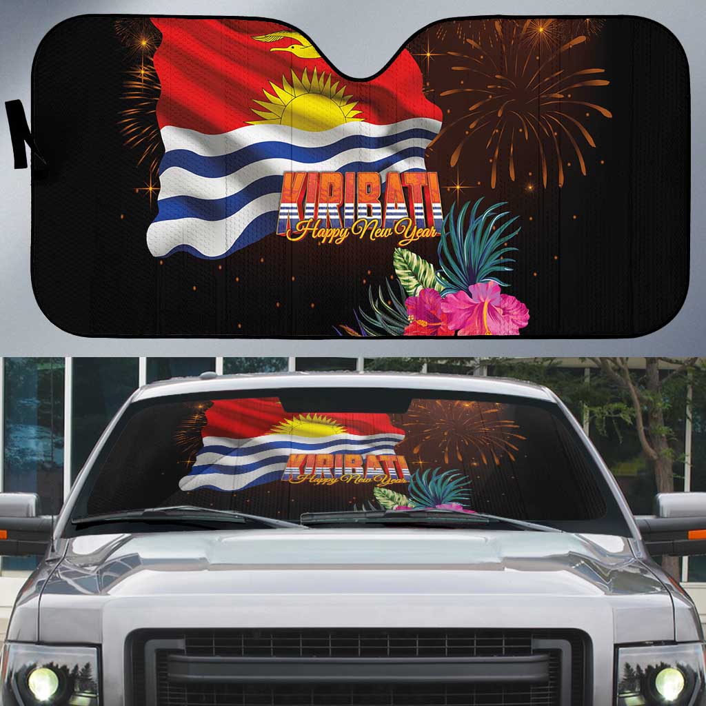 Kiribati Flag and Fireworks Auto Sun Shade First Place Welcome the New Year - Polynesian Pride
