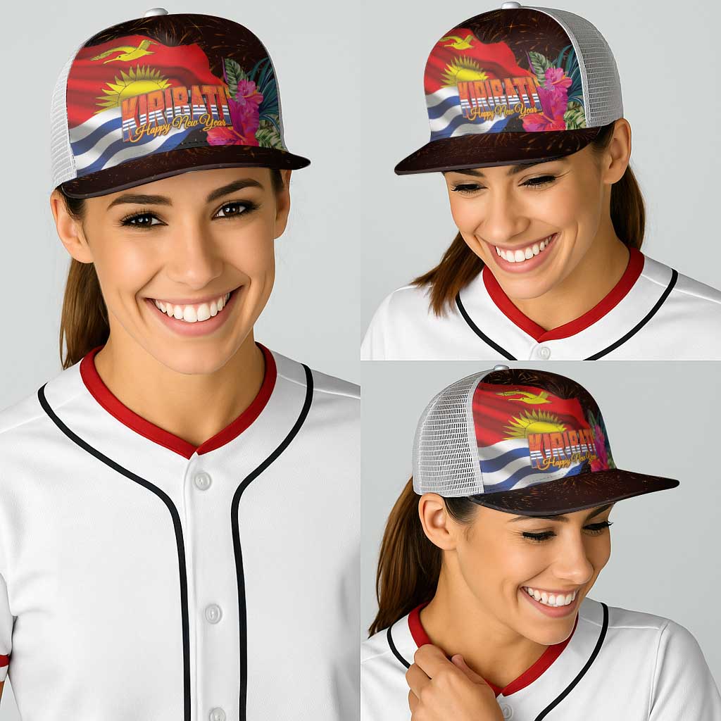 Kiribati Flag and Fireworks Baseball Net Cap First Place Welcome the New Year - Polynesian Pride