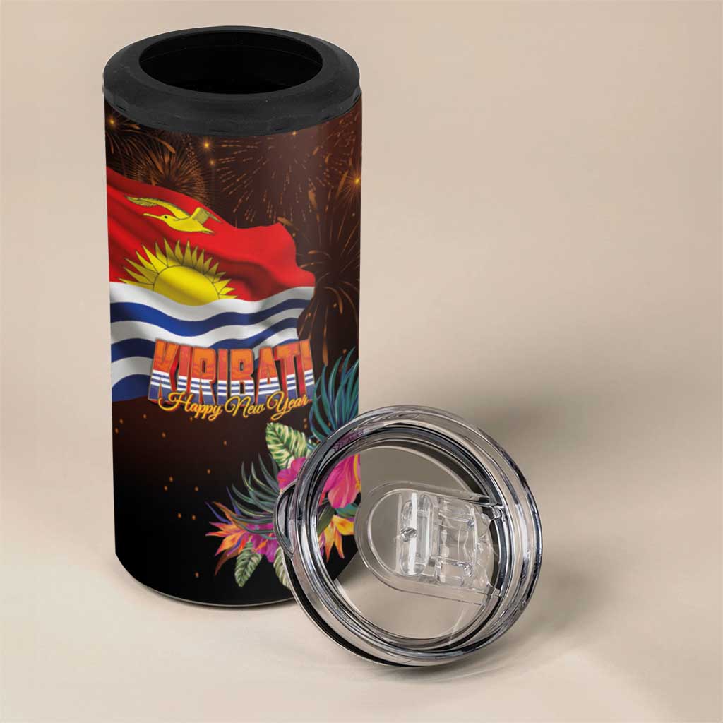 Kiribati Flag and Fireworks 4 in 1 Can Cooler Tumbler First Place Welcome the New Year - Polynesian Pride