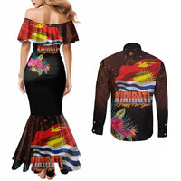 Kiribati Flag and Fireworks Couples Matching Mermaid Dress and Long Sleeve Button Shirt First Place Welcome the New Year LT03 - Polynesian Pride