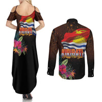Kiribati Flag and Fireworks Couples Matching Summer Maxi Dress and Long Sleeve Button Shirt First Place Welcome the New Year LT03 - Polynesian Pride