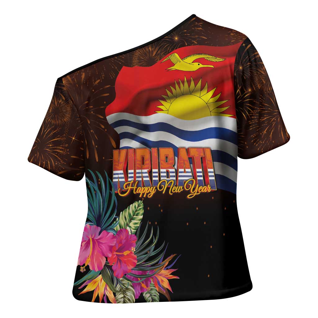 Kiribati Flag and Fireworks Cross Shoulder Shirt First Place Welcome the New Year - Polynesian Pride