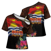 Kiribati Flag and Fireworks Cross Shoulder Shirt First Place Welcome the New Year - Polynesian Pride