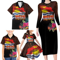 Kiribati Flag and Fireworks Family Matching Long Sleeve Bodycon Dress and Hawaiian Shirt First Place Welcome the New Year - Polynesian Pride