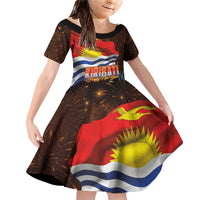 Kiribati Flag and Fireworks Family Matching Off Shoulder Short Dress and Hawaiian Shirt First Place Welcome the New Year - Polynesian Pride