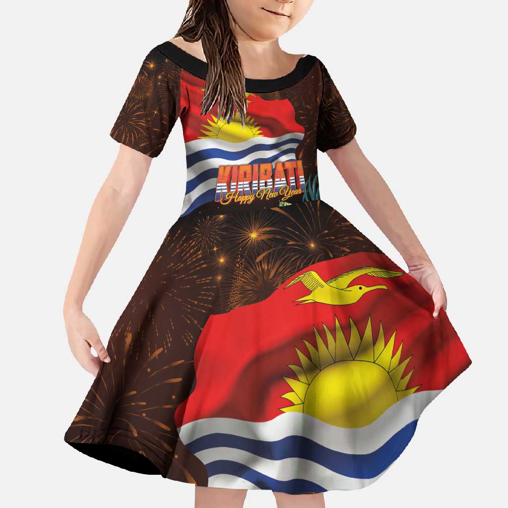 Kiribati Flag and Fireworks Family Matching Summer Maxi Dress and Hawaiian Shirt First Place Welcome the New Year - Polynesian Pride