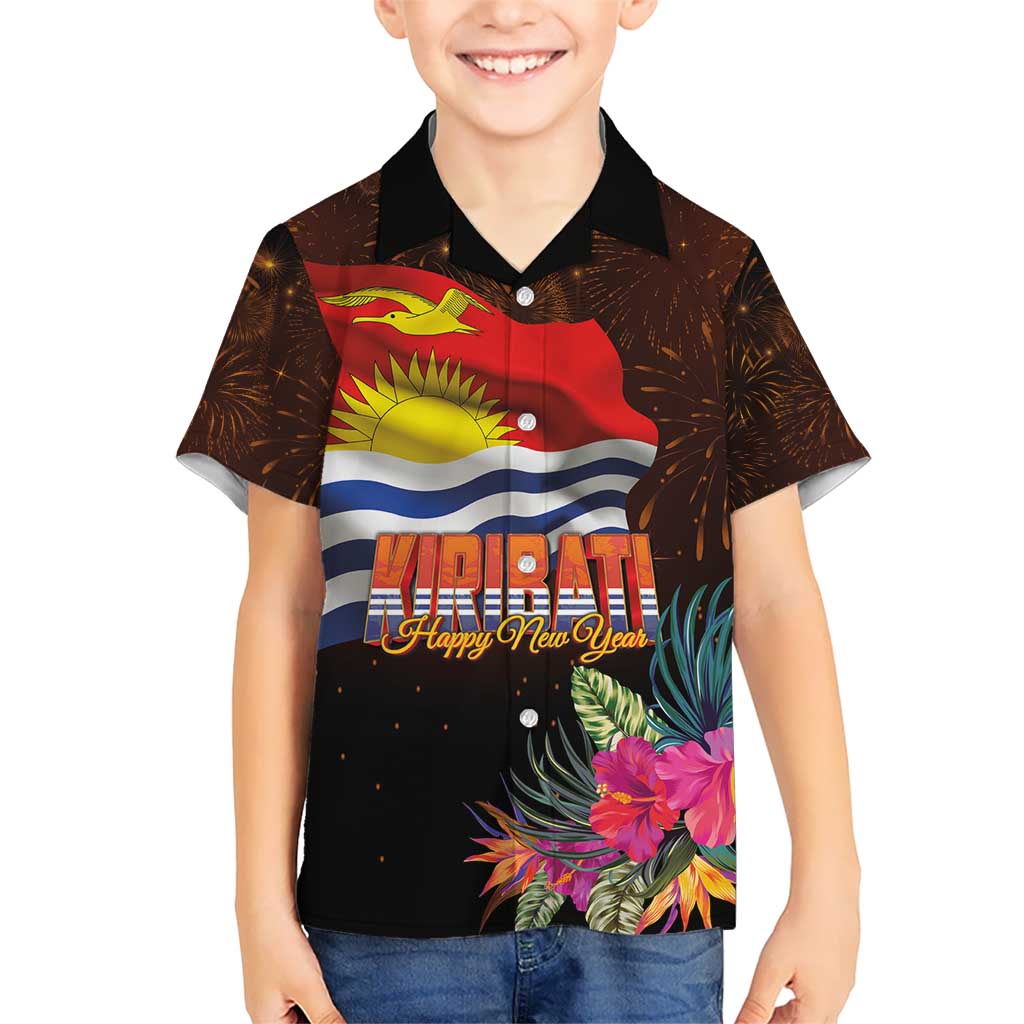 Kiribati Flag and Fireworks Kid Hawaiian Shirt First Place Welcome the New Year - Polynesian Pride