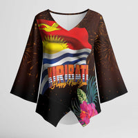 Kiribati Flag and Fireworks Kimono Sleeve Blouse First Place Welcome the New Year - Polynesian Pride
