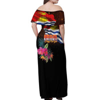 Kiribati Flag and Fireworks Off Shoulder Maxi Dress First Place Welcome the New Year - Polynesian Pride
