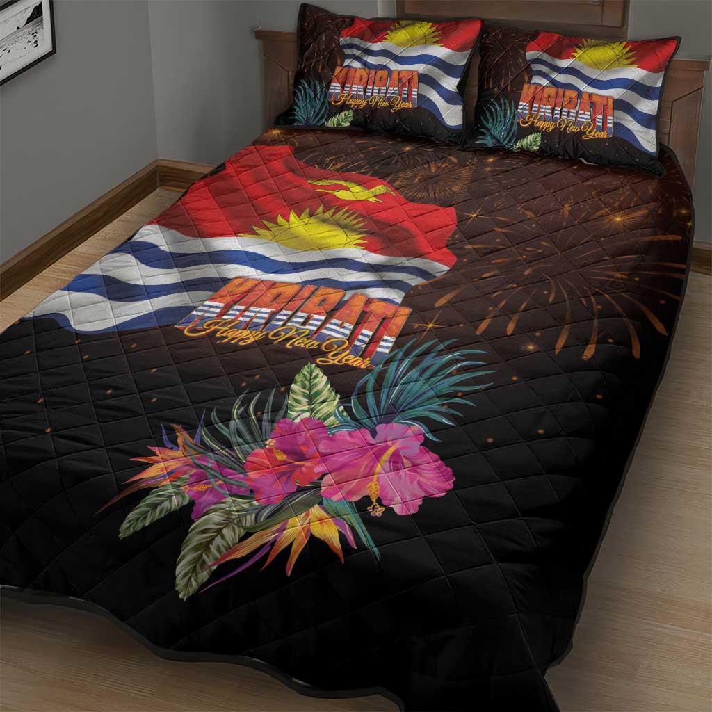 Kiribati Flag and Fireworks Quilt Bed Set First Place Welcome the New Year - Polynesian Pride