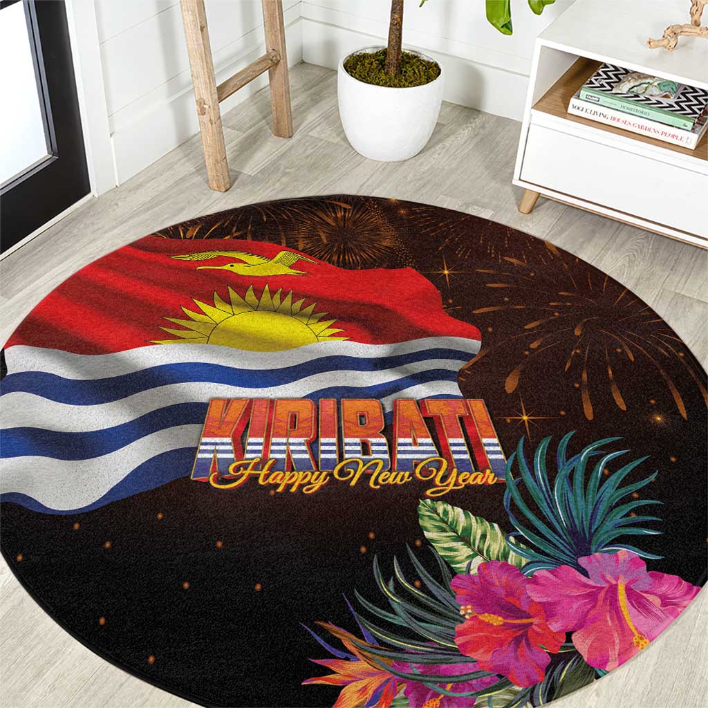 Kiribati Flag and Fireworks Round Carpet First Place Welcome the New Year LT03 Black - Polynesian Pride