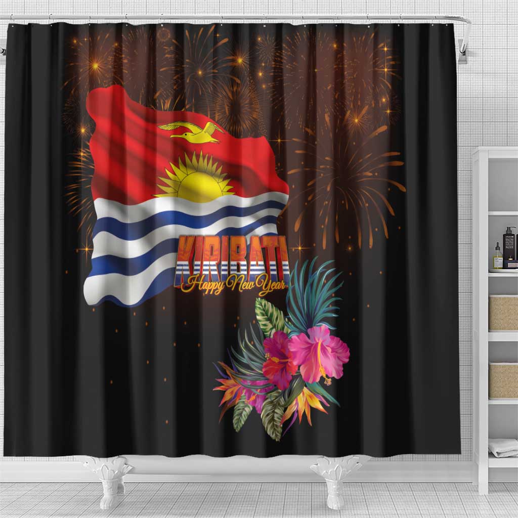 Kiribati Flag and Fireworks Shower Curtain First Place Welcome the New Year - Polynesian Pride