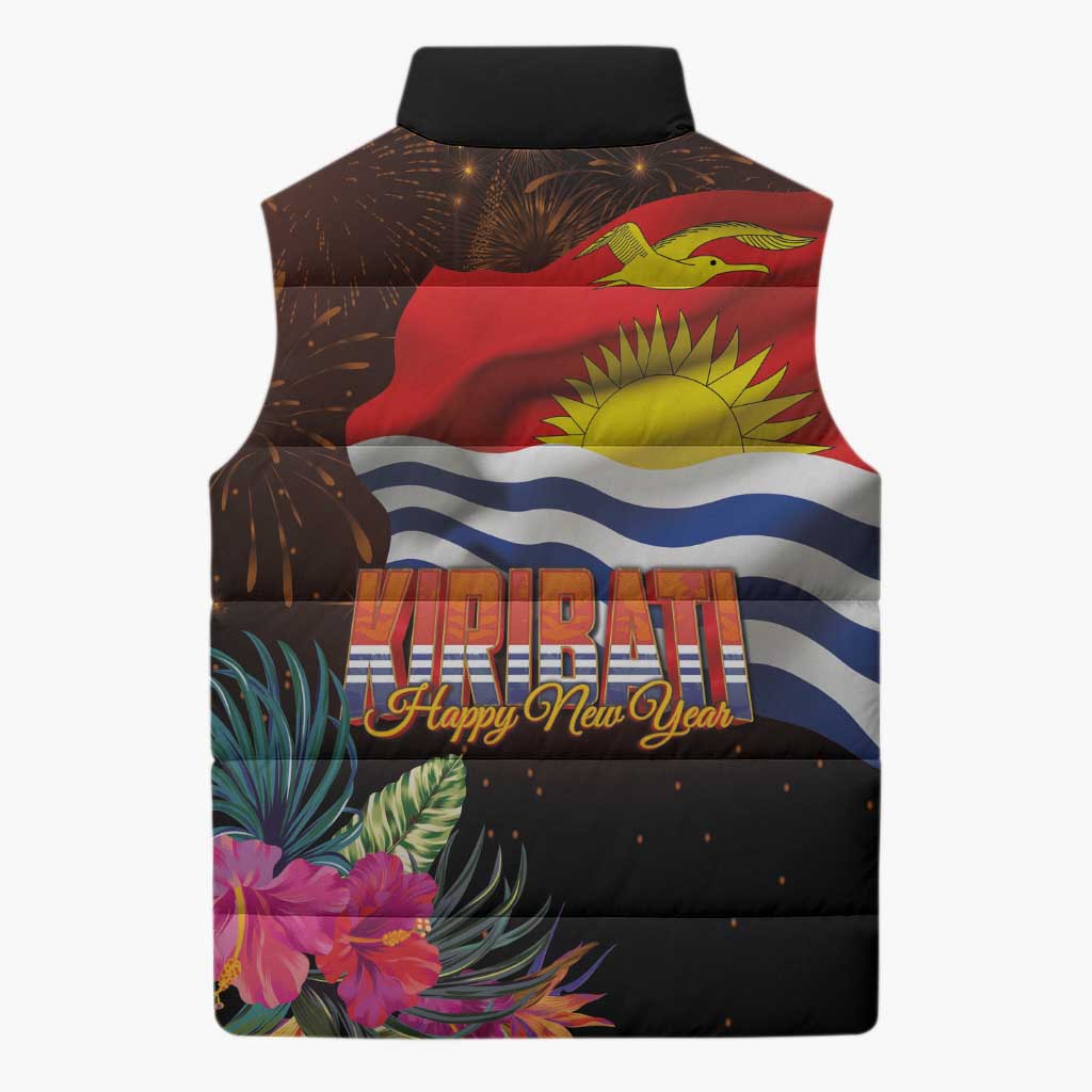 Kiribati Flag and Fireworks Sleeveless Puffer Jacket First Place Welcome the New Year - Polynesian Pride