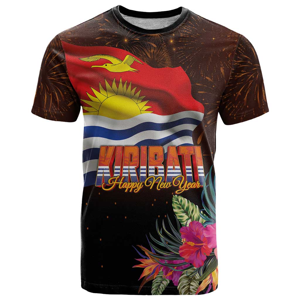Kiribati Flag and Fireworks T Shirt First Place Welcome the New Year - Polynesian Pride