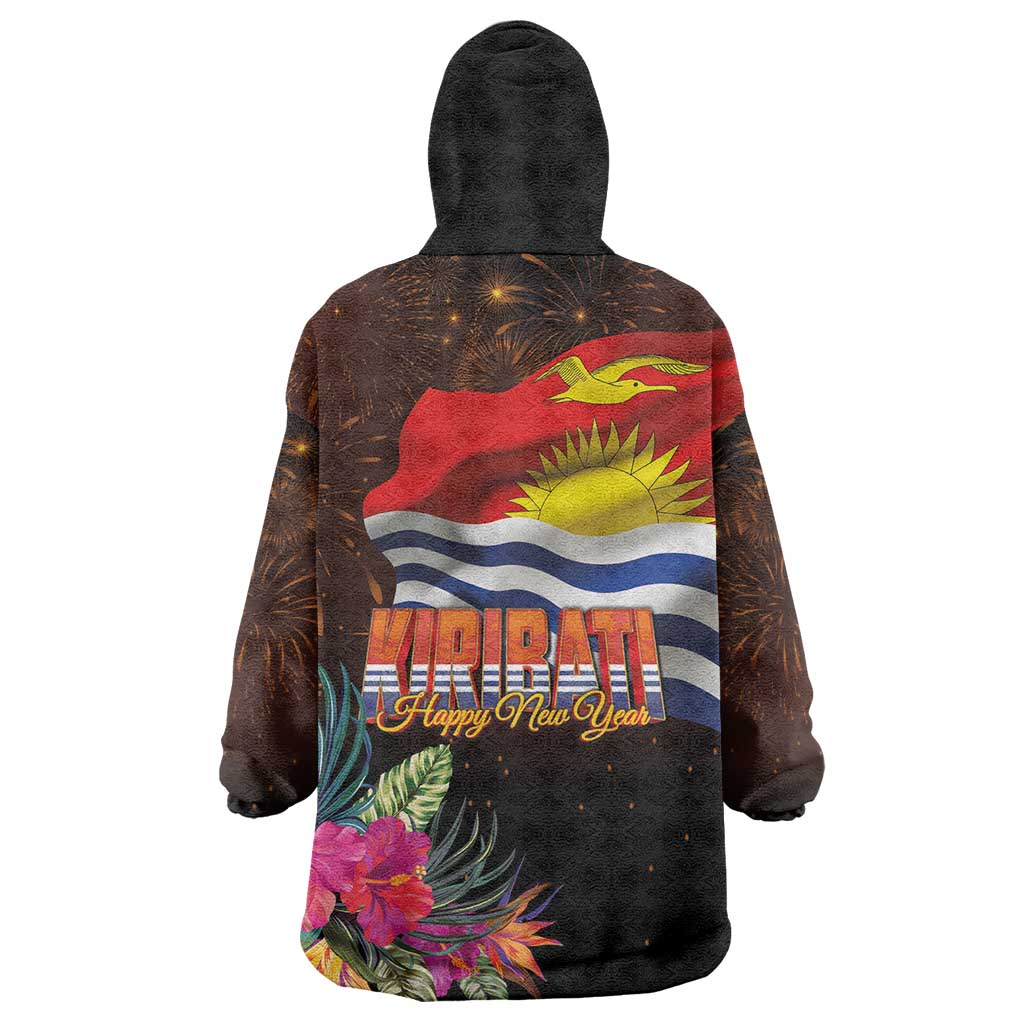 Kiribati Flag and Fireworks Wearable Blanket Hoodie First Place Welcome the New Year - Polynesian Pride