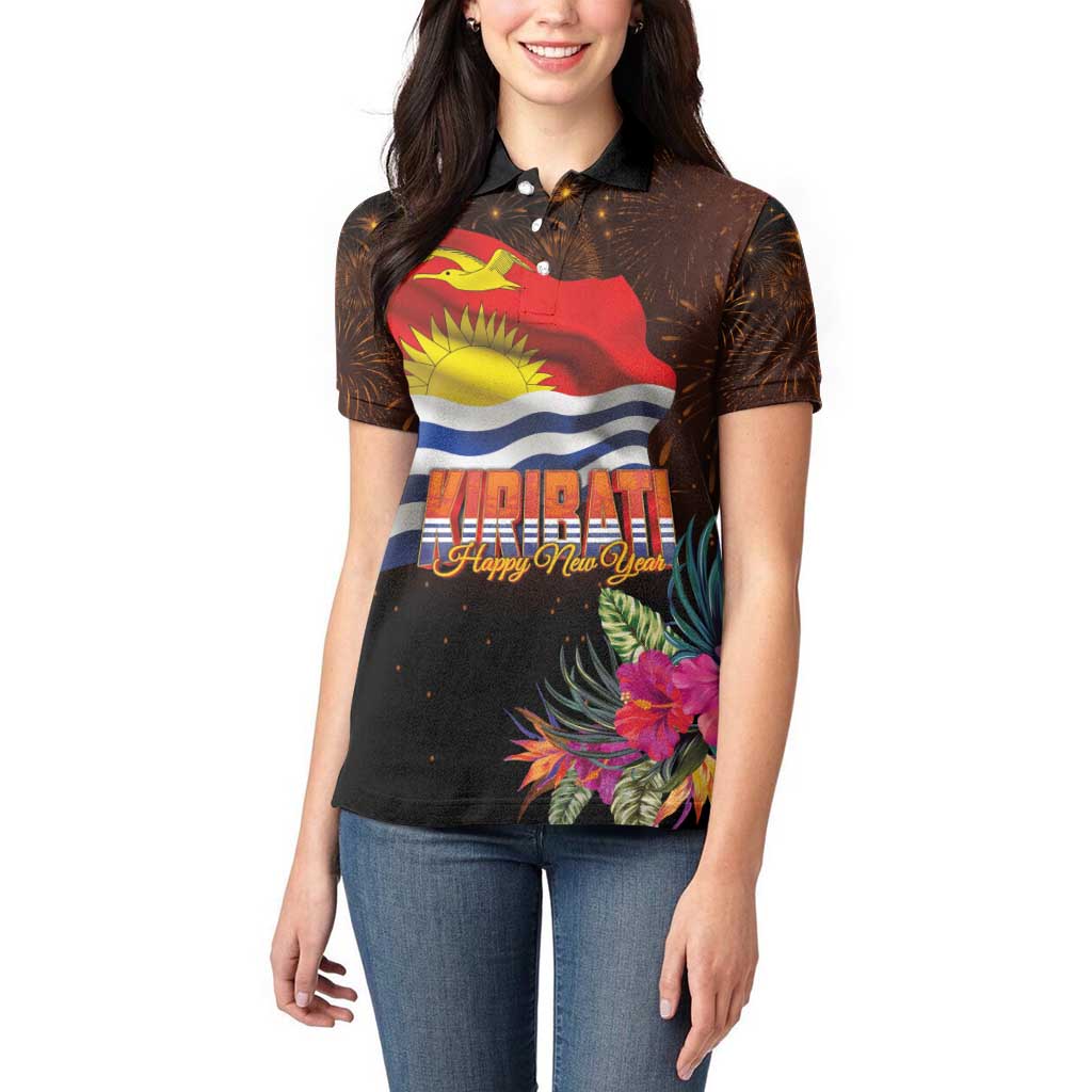 Kiribati Flag and Fireworks Women Polo Shirt First Place Welcome the New Year - Polynesian Pride