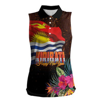 Kiribati Flag and Fireworks Women Sleeveless Polo Shirt First Place Welcome the New Year LT03 Female Black - Polynesian Pride