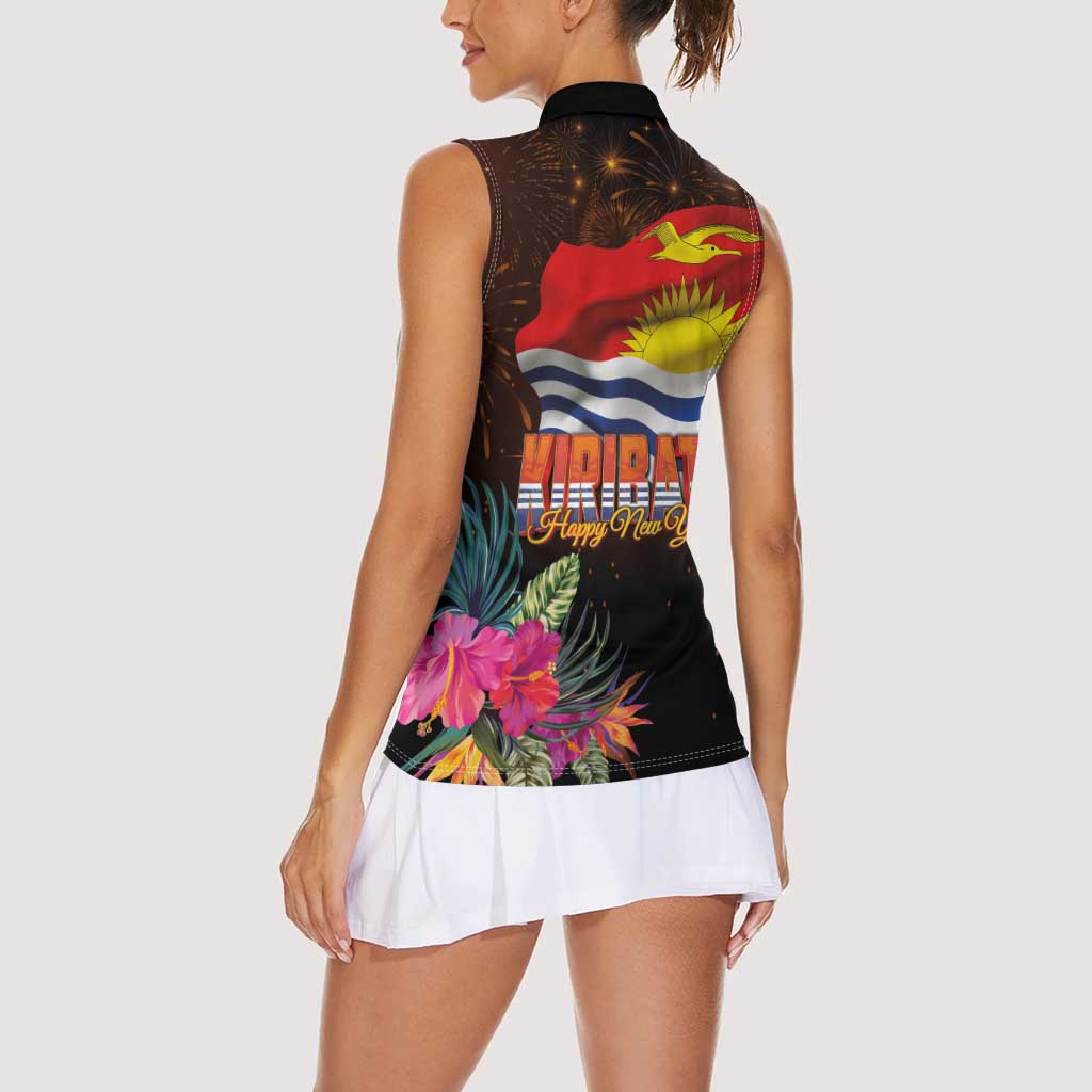 Kiribati Flag and Fireworks Women Sleeveless Polo Shirt First Place Welcome the New Year LT03 - Polynesian Pride