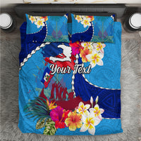 Personalised Haiti 220th Anniversary Independence Day Bedding Set Ayiti Flower with Polynesian Pattern LT03 Blue - Polynesian Pride