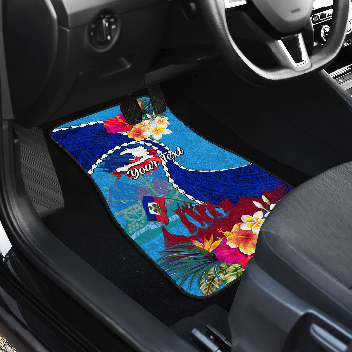 Personalised Haiti 220th Anniversary Independence Day Car Mats Ayiti Flower with Polynesian Pattern LT03 - Polynesian Pride