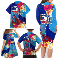 Personalised Haiti 220th Anniversary Independence Day Family Matching Long Sleeve Bodycon Dress and Hawaiian Shirt Ayiti Flower with Polynesian Pattern LT03 - Polynesian Pride