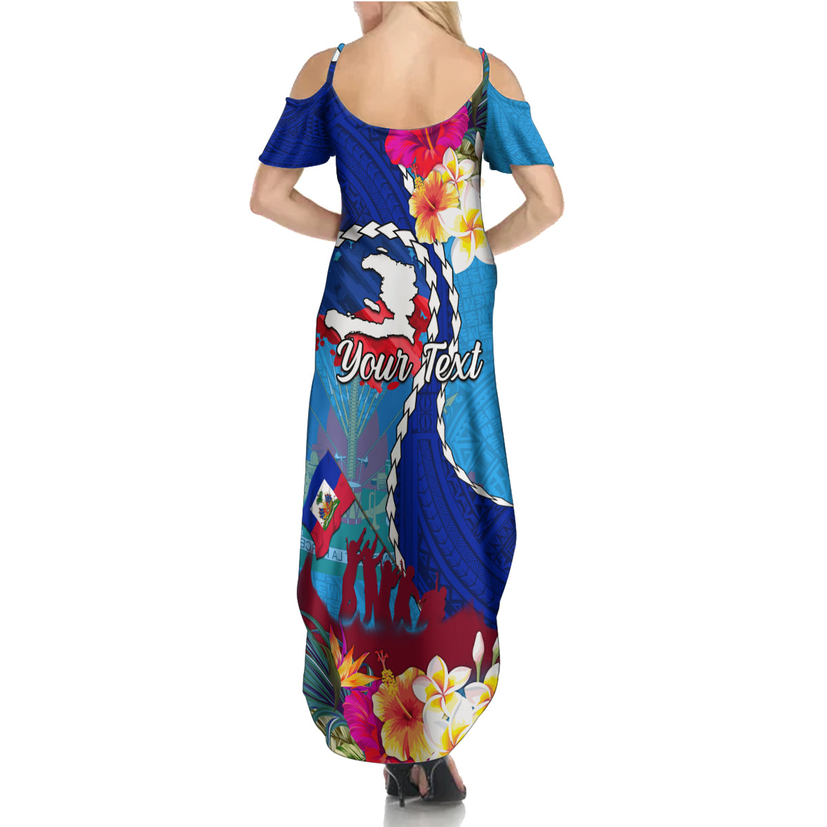 Personalised Haiti 220th Anniversary Independence Day Family Matching Summer Maxi Dress and Hawaiian Shirt Ayiti Flower with Polynesian Pattern LT03 - Polynesian Pride