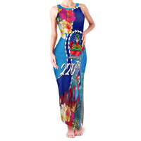 Personalised Haiti 220th Anniversary Independence Day Family Matching Tank Maxi Dress and Hawaiian Shirt Ayiti Flower with Polynesian Pattern LT03 Mom's Dress Blue - Polynesian Pride