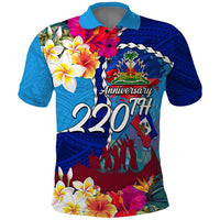 Personalised Haiti 220th Anniversary Independence Day Polo Shirt Ayiti Flower with Polynesian Pattern LT03 Blue - Polynesian Pride