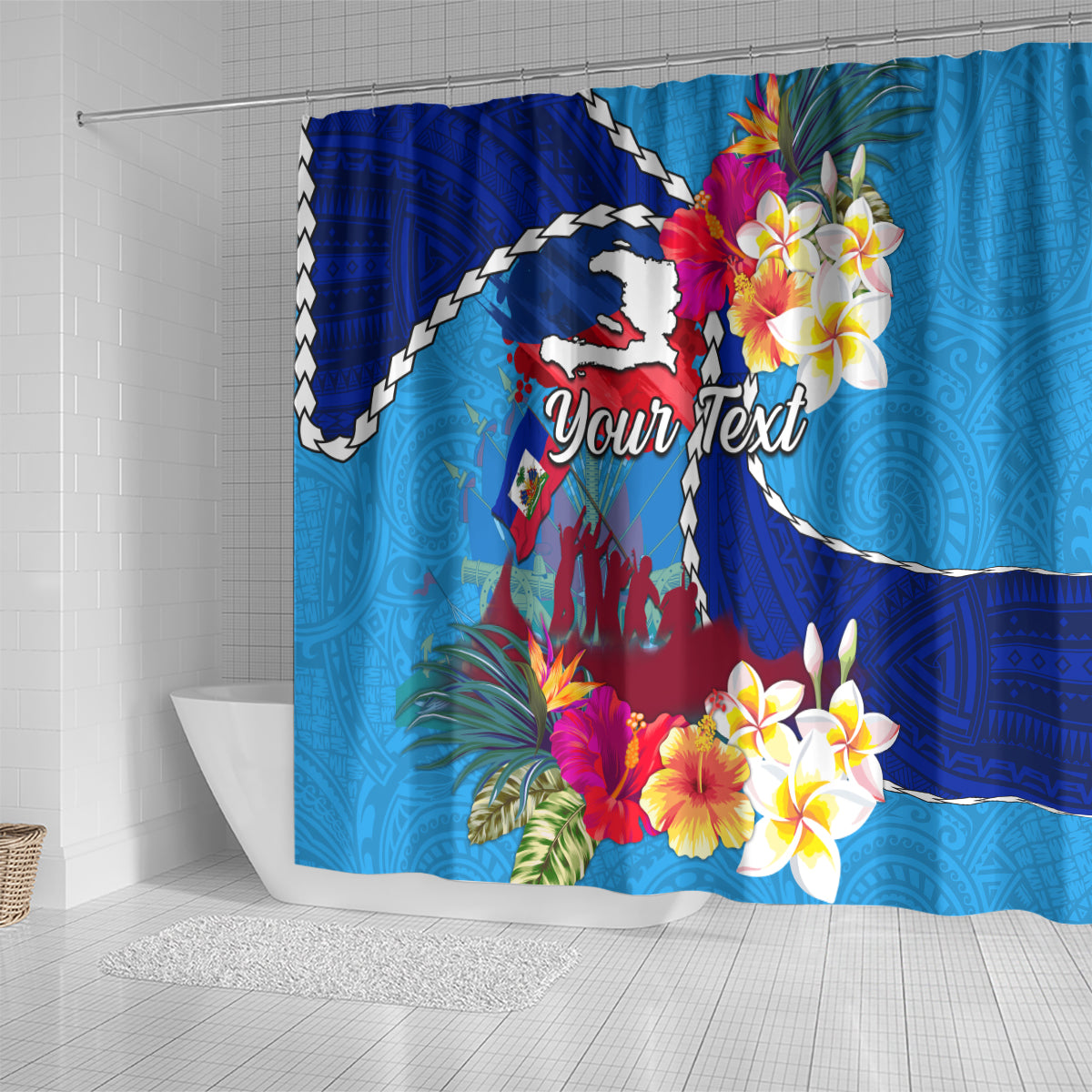 Personalised Haiti 220th Anniversary Independence Day Shower Curtain Ayiti Flower with Polynesian Pattern LT03 - Polynesian Pride